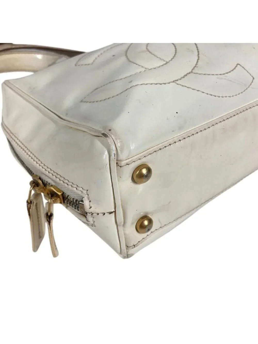 Chanel Shoulder Bag Logo Triple Coco CC Enamel White